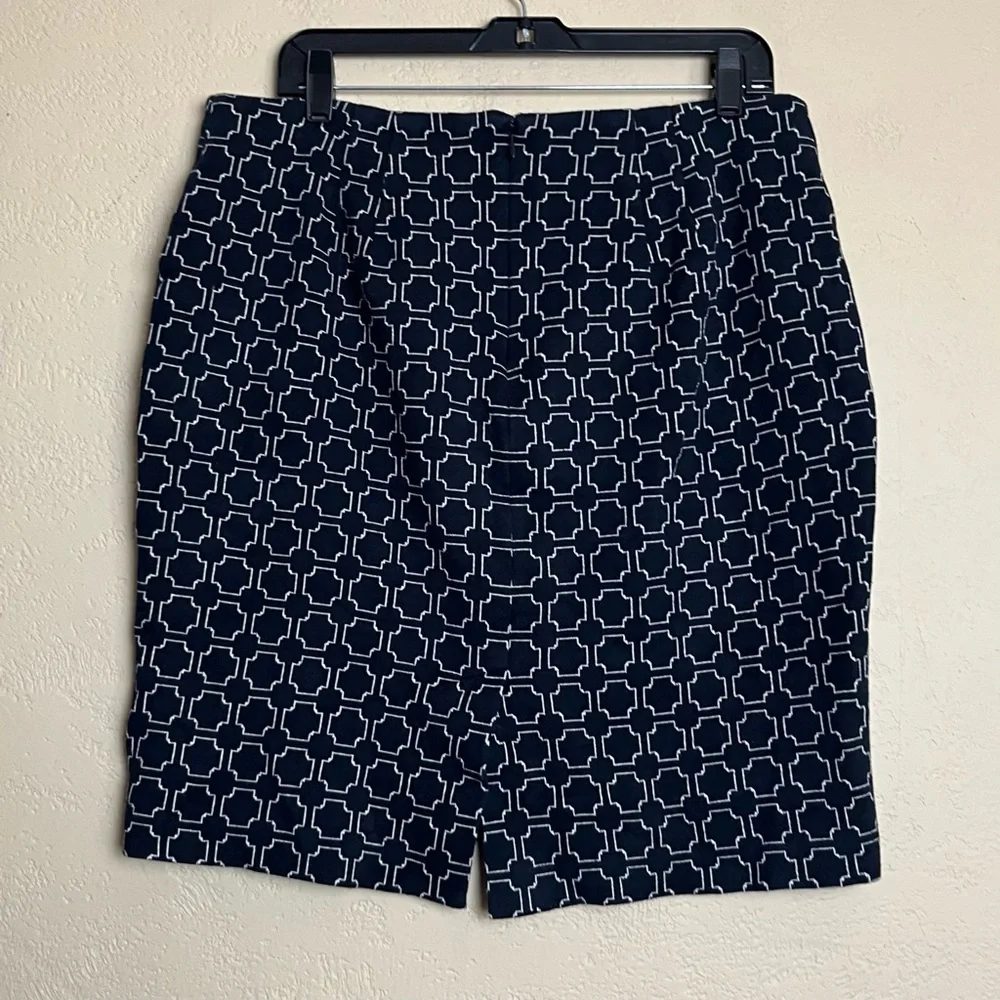 Talbots‎ White Blue Geometric Print Stretch Cotton Mini Skirt, Size 12